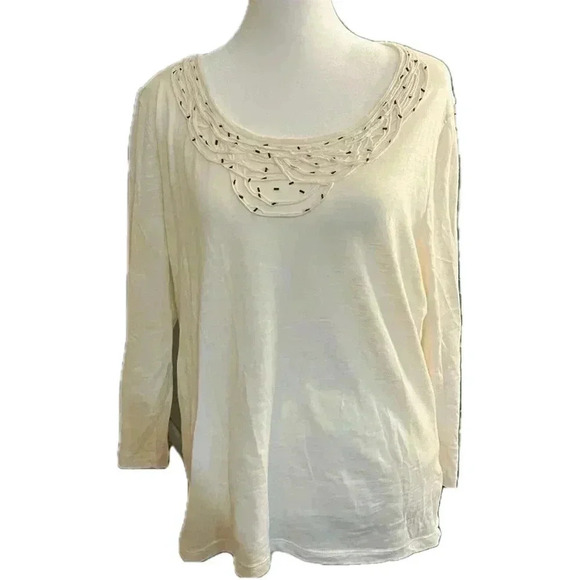 Jones New York Sport Cream Tee with Beads XL - Picture 1 of 7